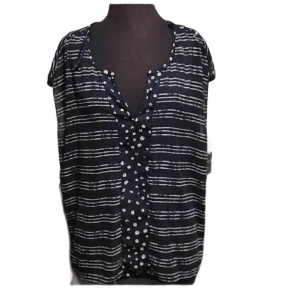 Patterned Navy Blue Blouse - STYLUS